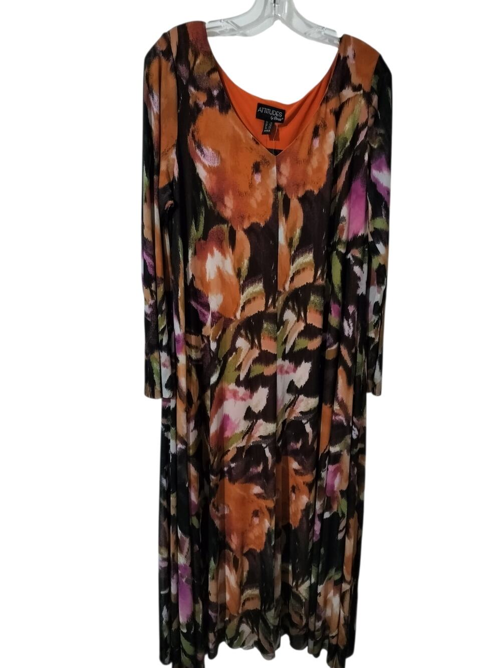 5939) Attitudes by Renee Plus 1X Abstract Earth Tone Travel Easy Maxi Dress